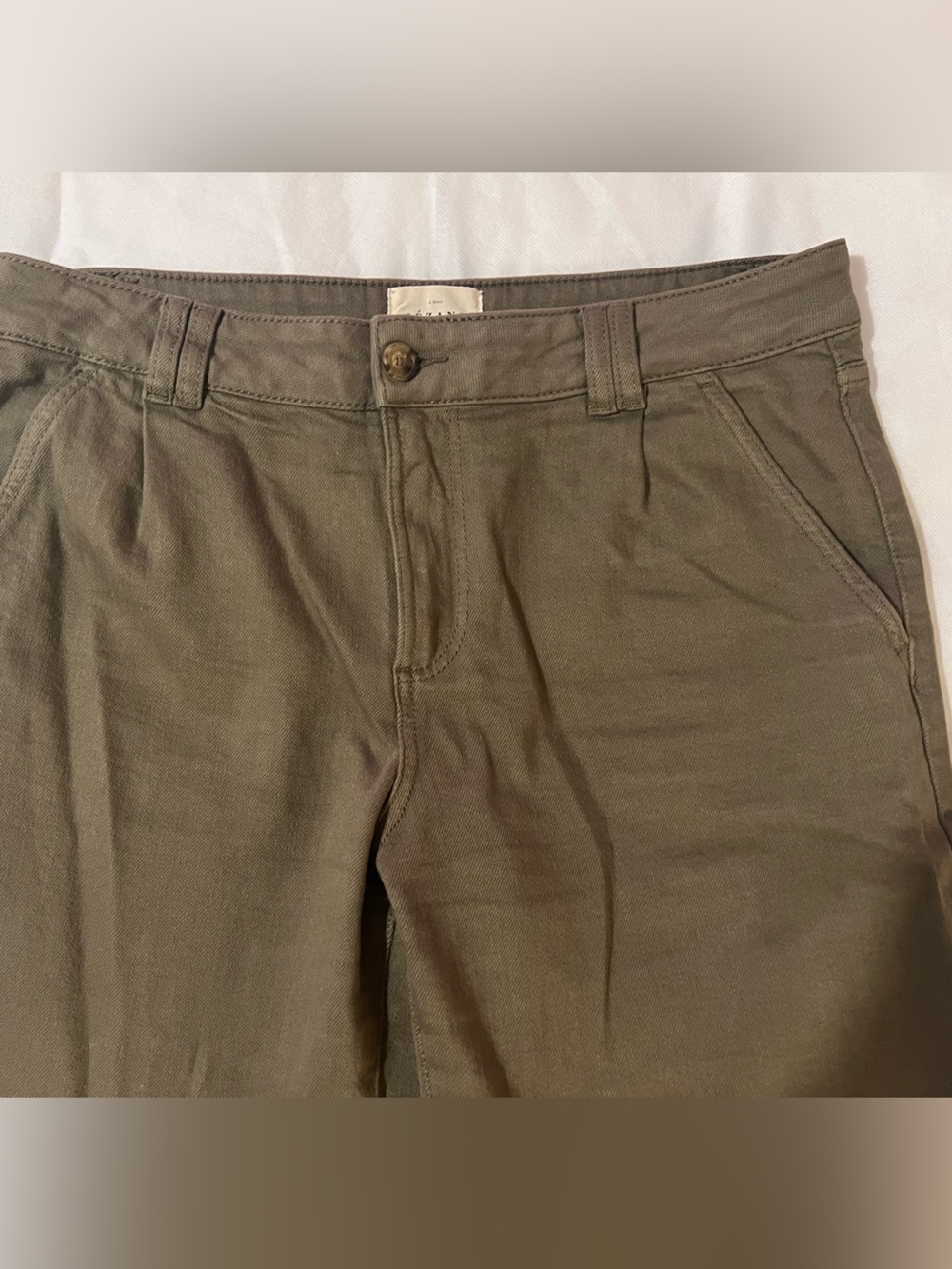 Sezane manu trousers olive green straight leg cropped pants size 38 or 6 USA - Picture 11 of 14